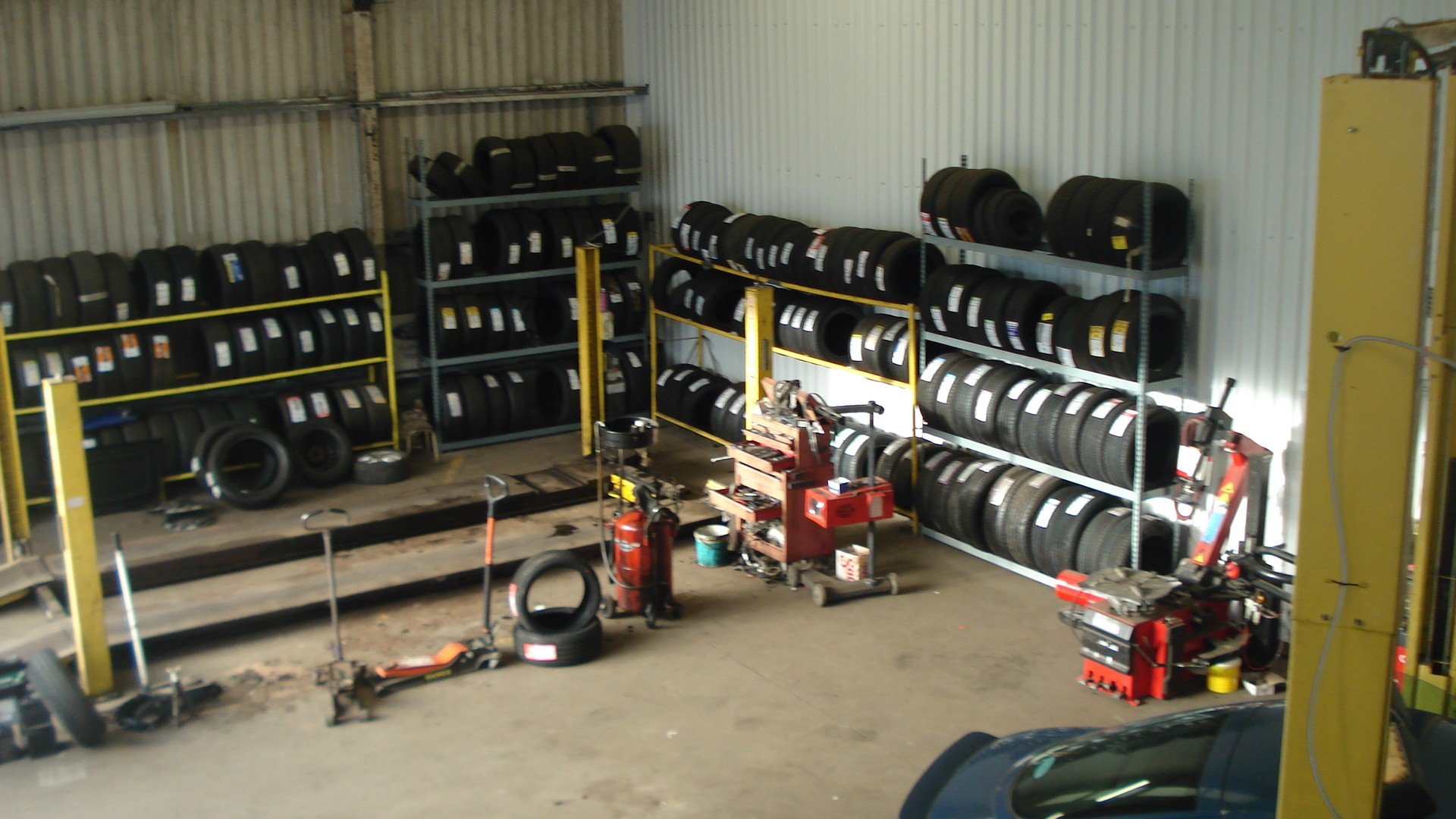 Tyre bay at Perry Motors, Athy